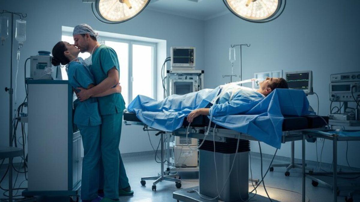 The doctor leaves the patient soothing to have sex he was suspended